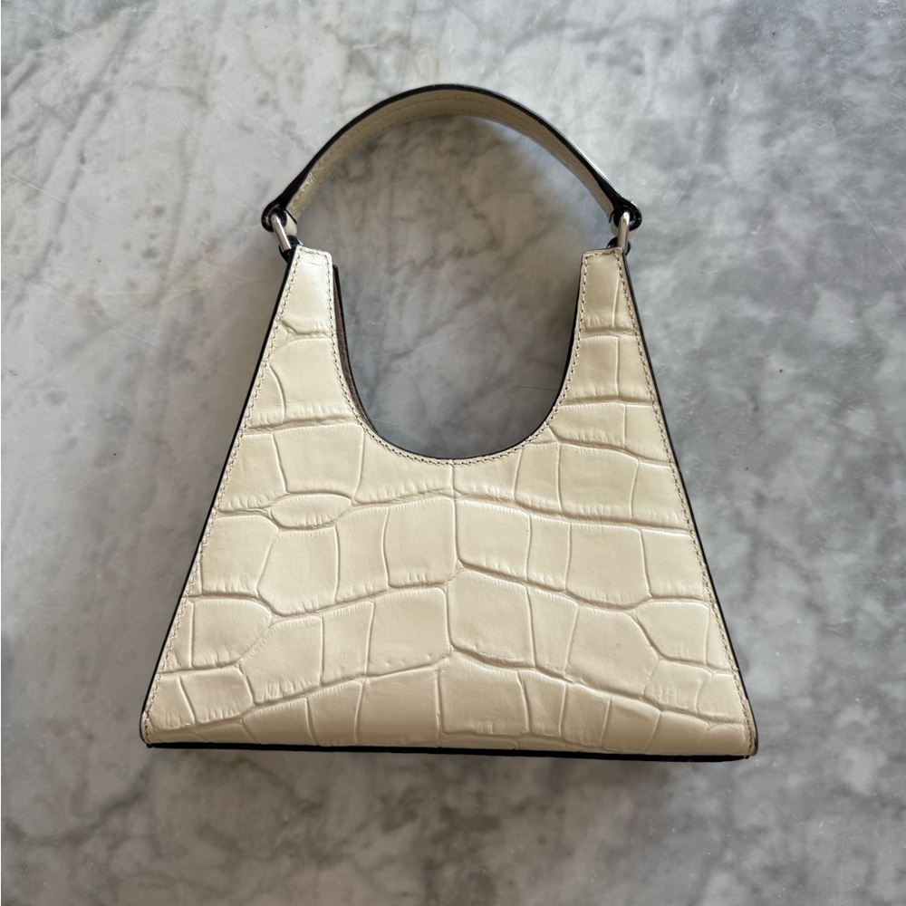 STAUD Cream Croc-Embossed top handle Bag
